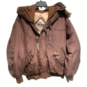 Vintage 90s Ecko Unltd Men’s Puffer Jacket | Quilted | Hooded Fur Trim | Brown